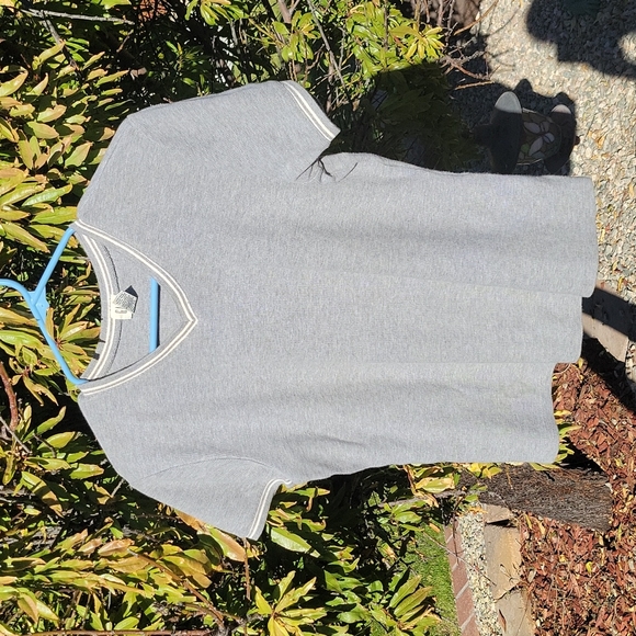 Vintage GAP Sporty V-neck 100% Cotton Sweater Womens Large Gray Cream Trim - Picture 1 of 7